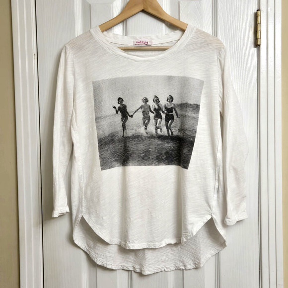 Fresh Produce Long Sleeve Graphic Tee Shirt White Slub Knit 22032 Size XS - Picture 1 of 11